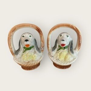 Vintage Dogs In Basket Set Of 2 Lusterware made in Brazil Cottagecore